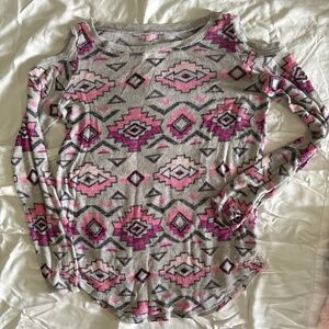 Bohemian pink & gray open shoulder sweater